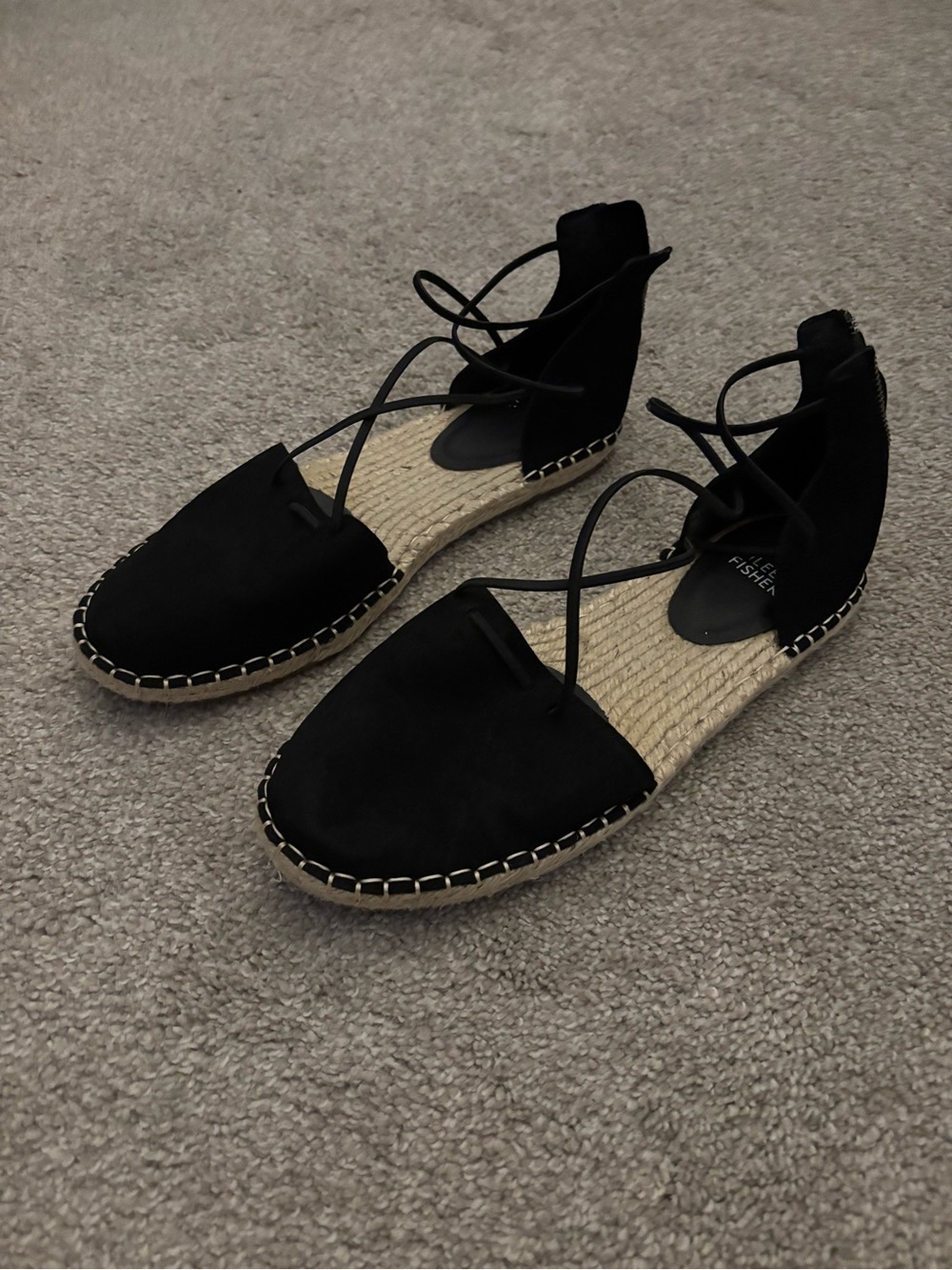 Eileen Fisher Black Lace-Up Espadrille Sandals